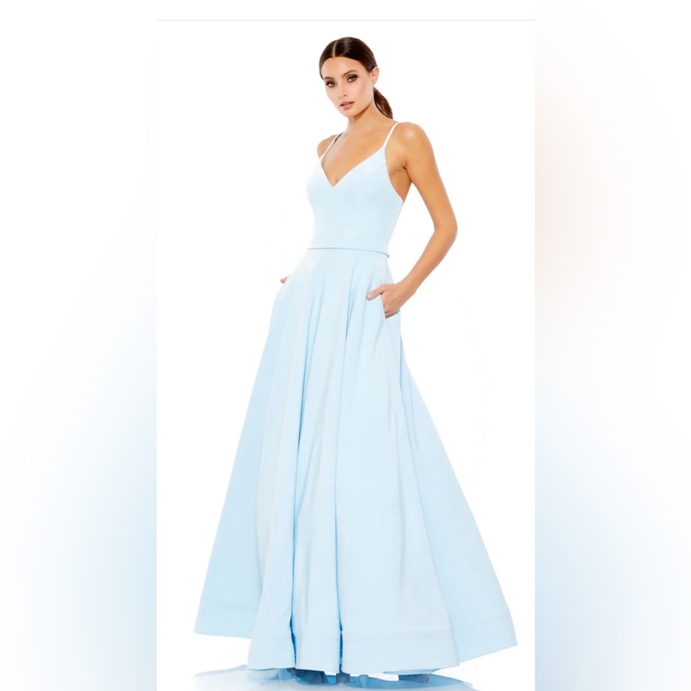 Mac Duggal CLASSIC A-LINE V-NECK BALLGOWN in Powder Blue